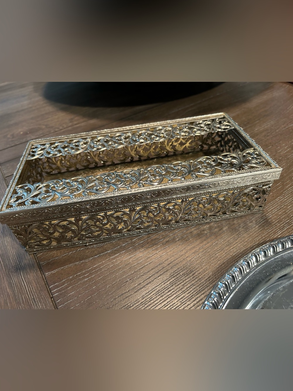 VTG Hollywood Regency Gold Filigree Tissue Box Cover Ornate MCM